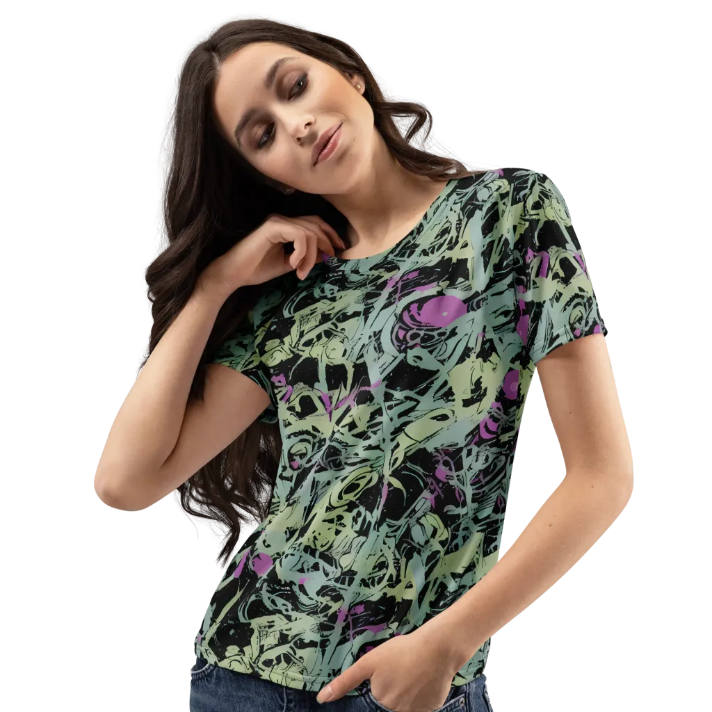 Acid Ink on Women's Crew Neck T-Shirt — Left Front