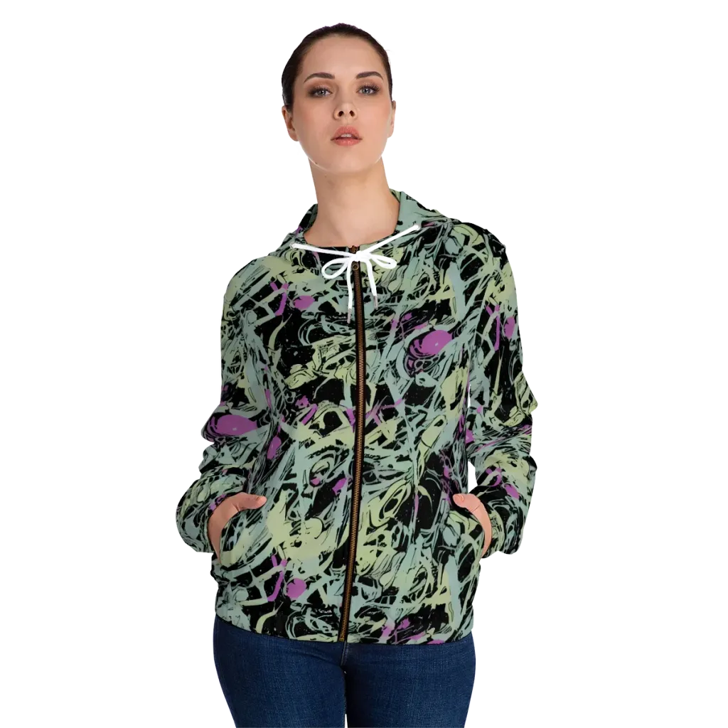 Acid Ink on Women's Full-Zip Hoodie — Front On Person