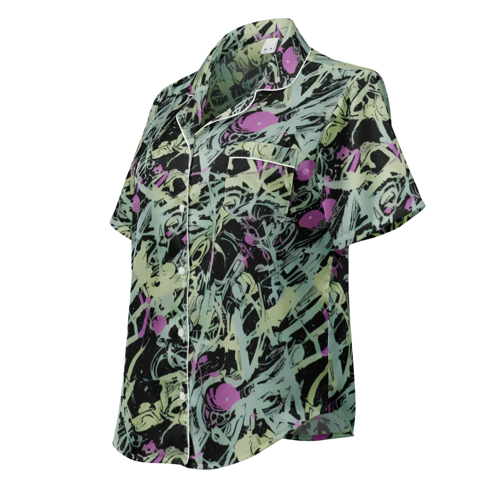 Acid Ink on Women's Short Sleeve Pajama Top — Left Front