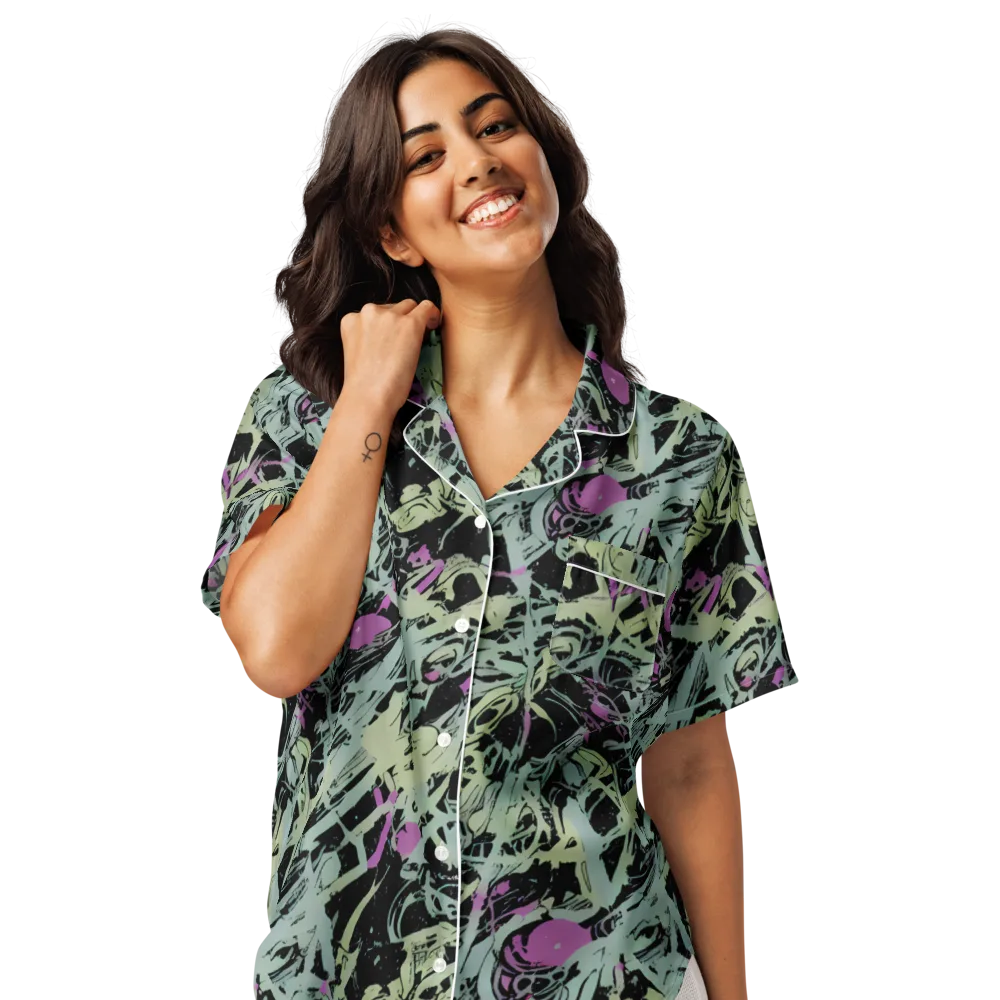 Acid Ink on Women's Short Sleeve Pajama Top — Front