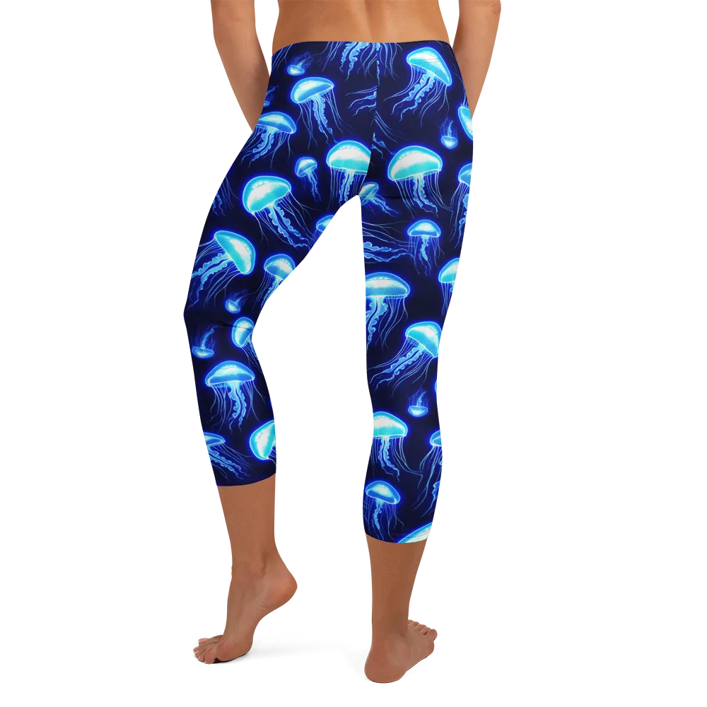 Azure Jellyscape on Capri Leggings — Back