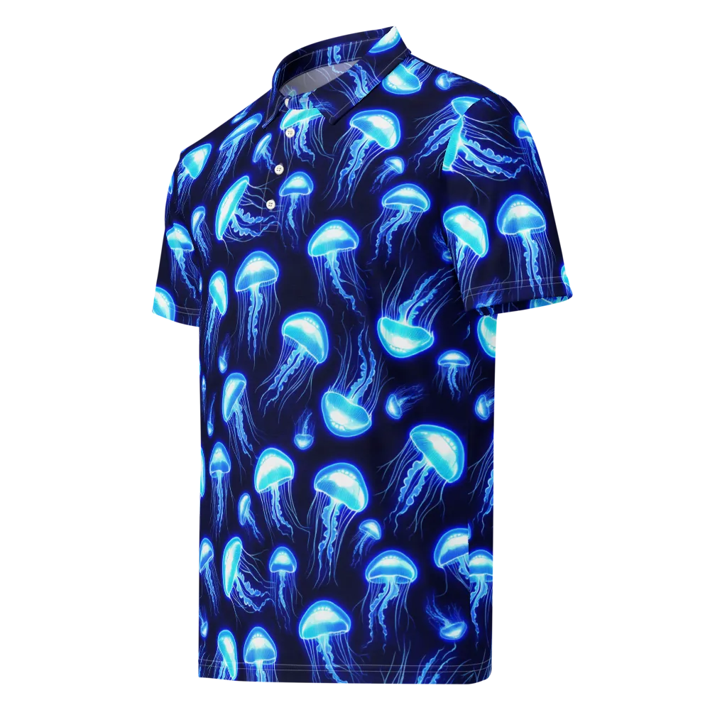 Azure Jellyscape on Men's Slim Fit Polo Shirt — Left Front