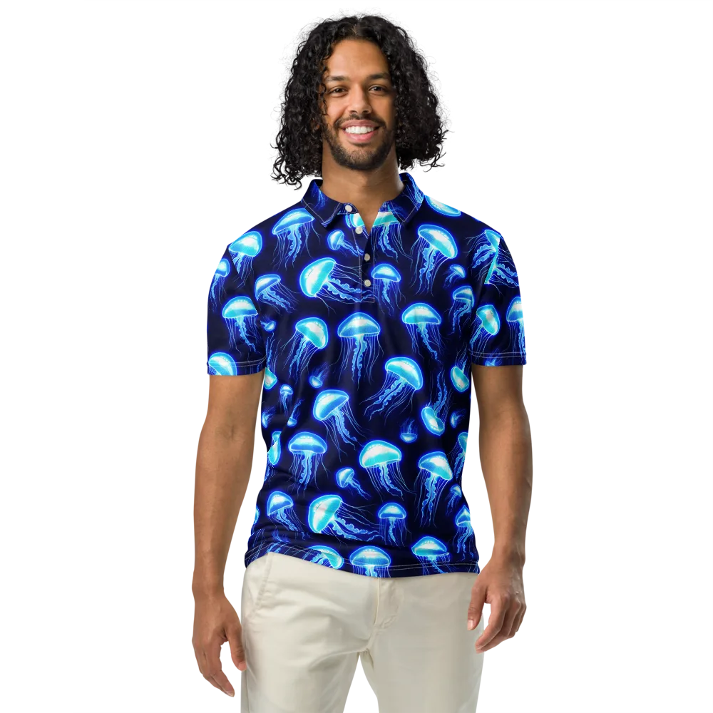 Azure Jellyscape on Men's Slim Fit Polo Shirt — Front
