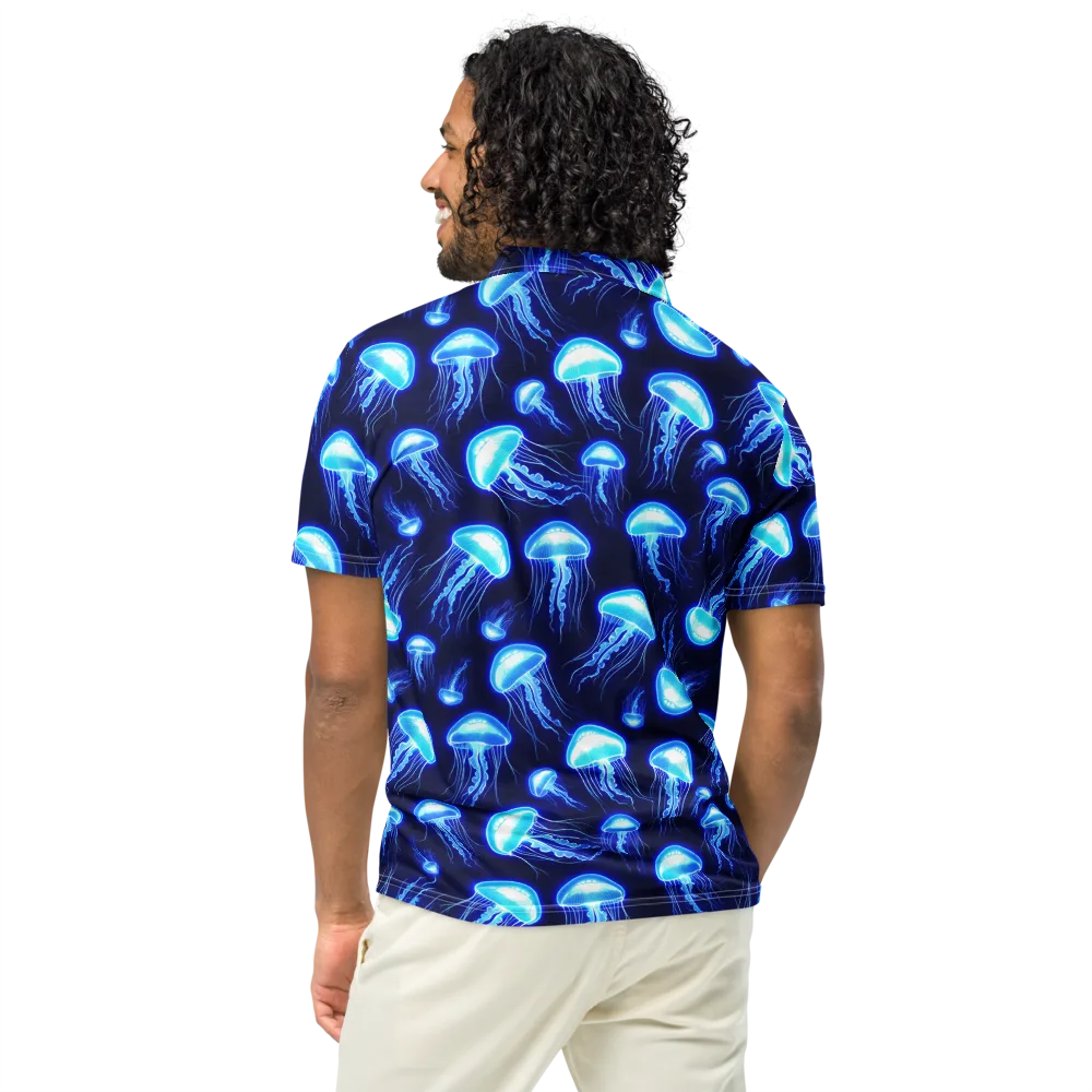 Azure Jellyscape on Men's Slim Fit Polo Shirt — Back