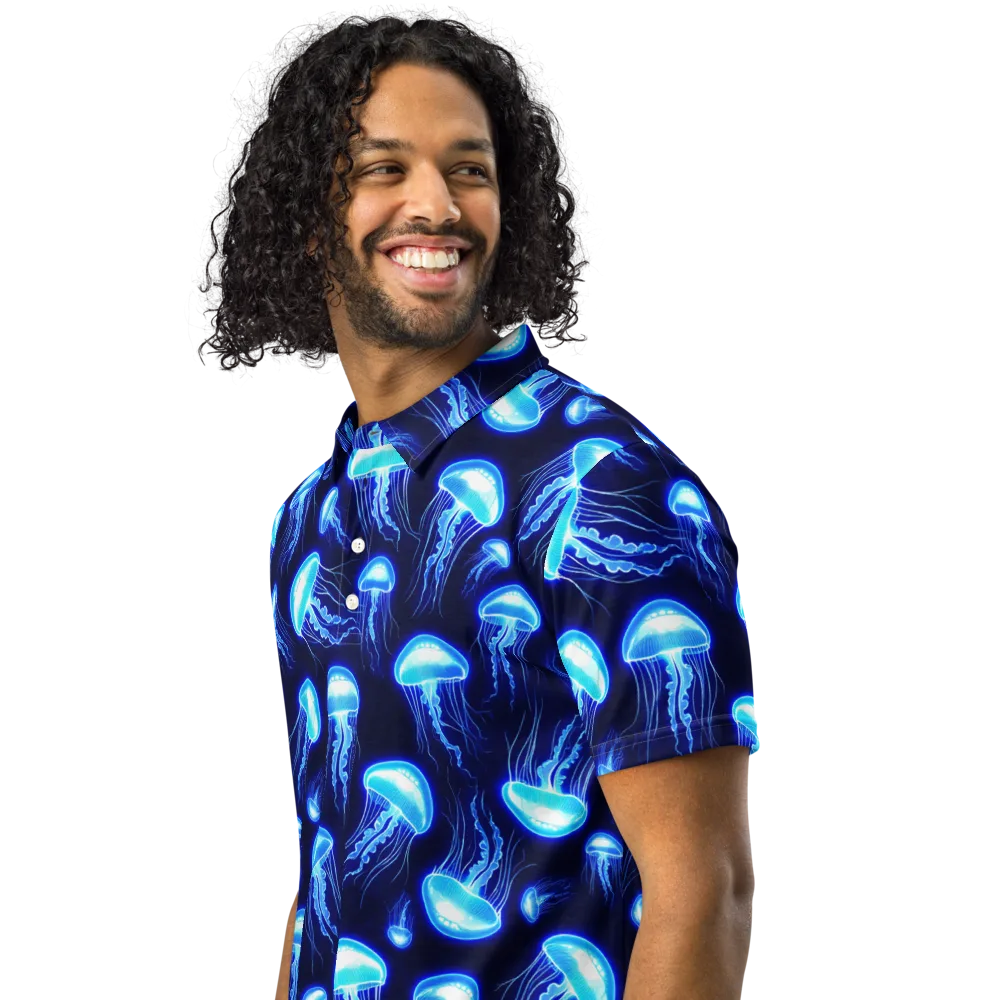 Azure Jellyscape on Men's Slim Fit Polo Shirt — Left Front