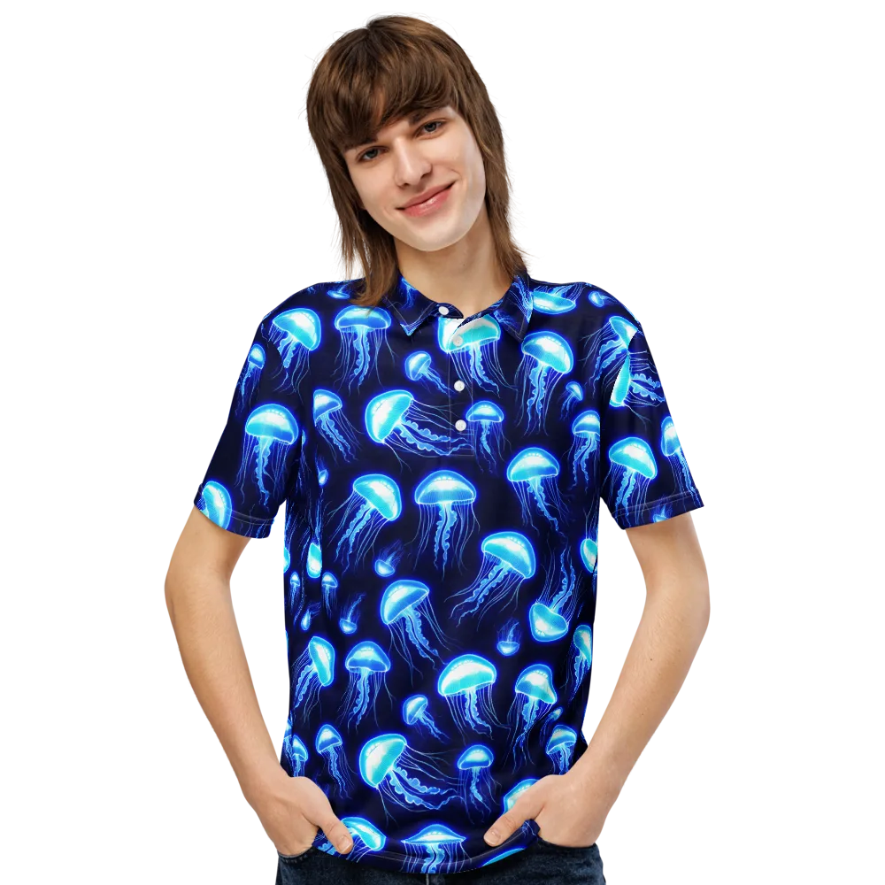 Azure Jellyscape on Men's Slim Fit Polo Shirt — Front