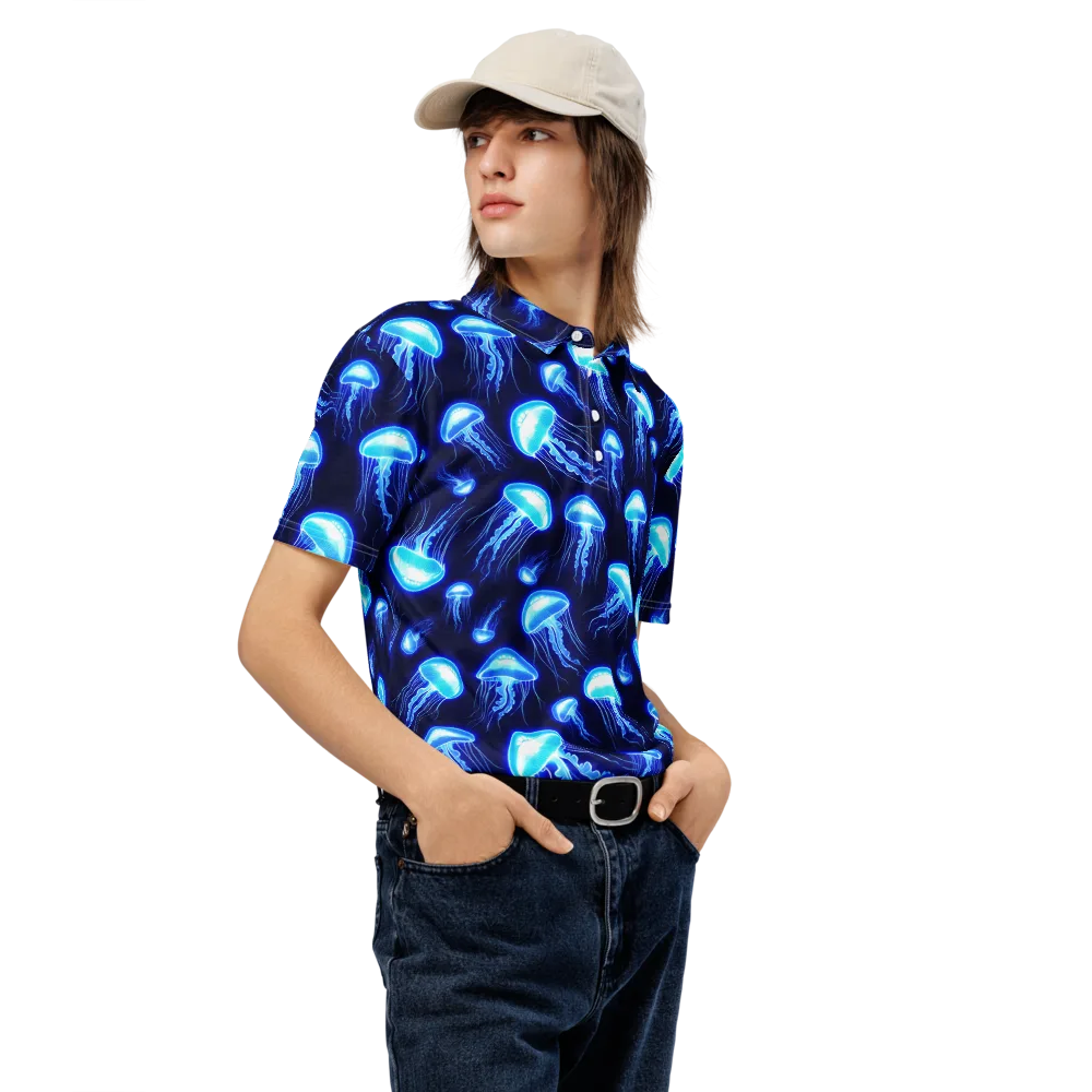 Azure Jellyscape on Men's Slim Fit Polo Shirt — Right Front