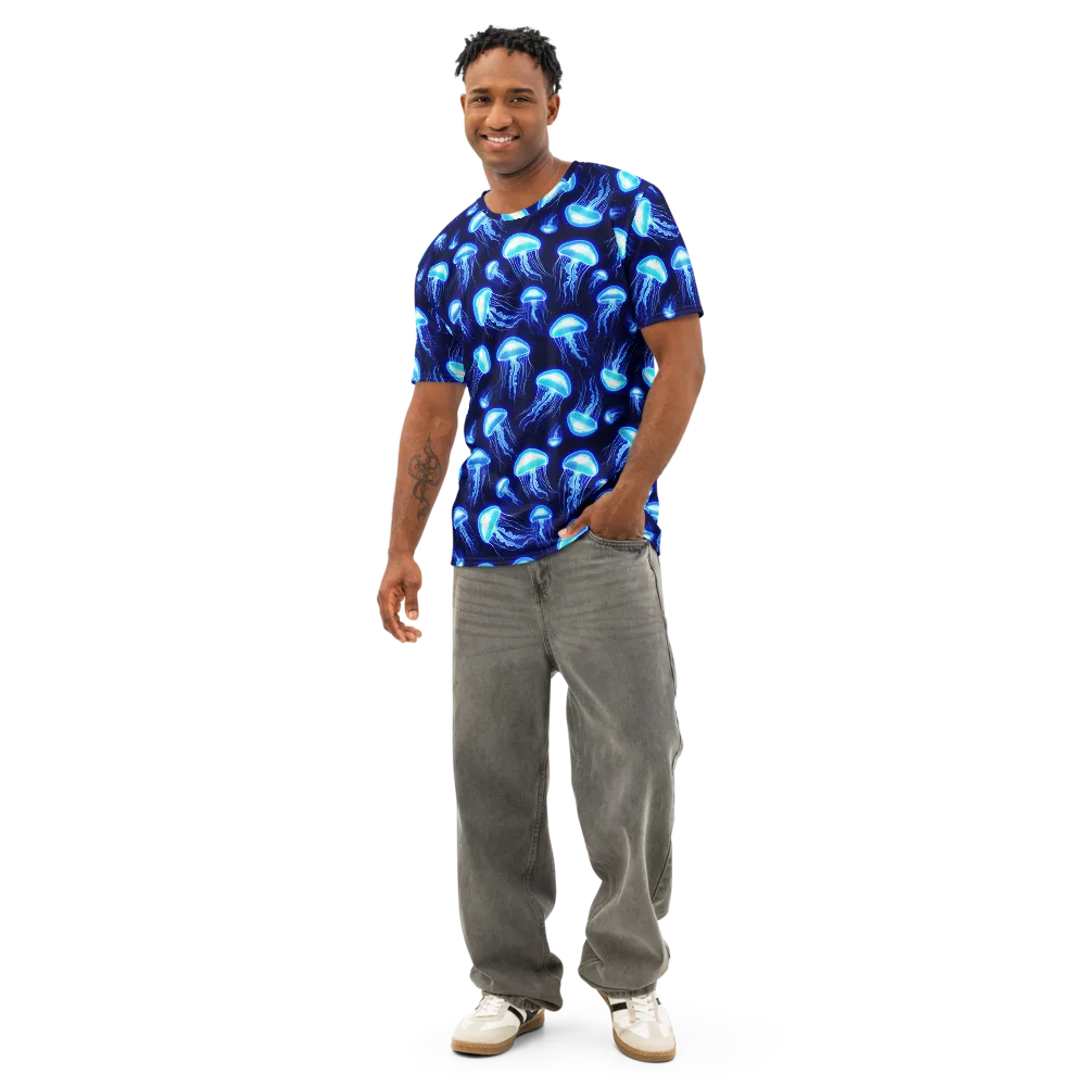 Azure Jellyscape on Men's Cotton Crew Neck T-Shirt — Front