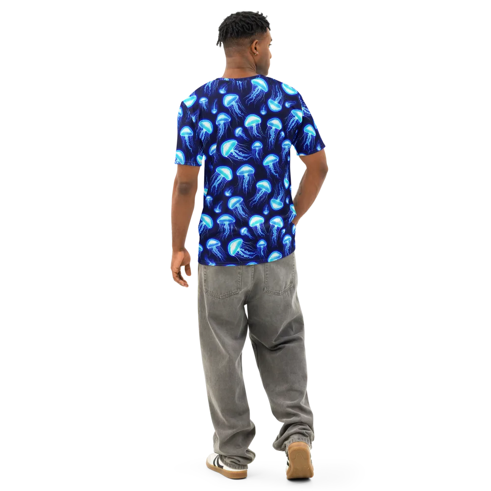 Azure Jellyscape on Men's Cotton Crew Neck T-Shirt — Back