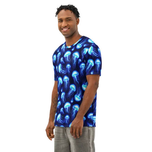 Azure Jellyscape on a Men's Cotton Crew Neck T-Shirt