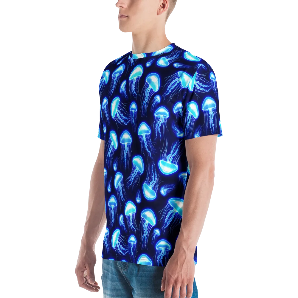 Azure Jellyscape on Men's Crew Neck T-Shirt — Left