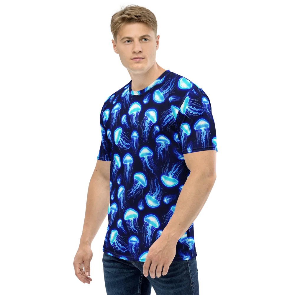 Azure Jellyscape on Men's Crew Neck T-Shirt — Left