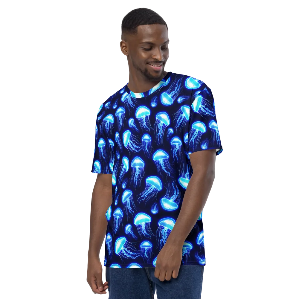 Azure Jellyscape on Men's Crew Neck T-Shirt — Left