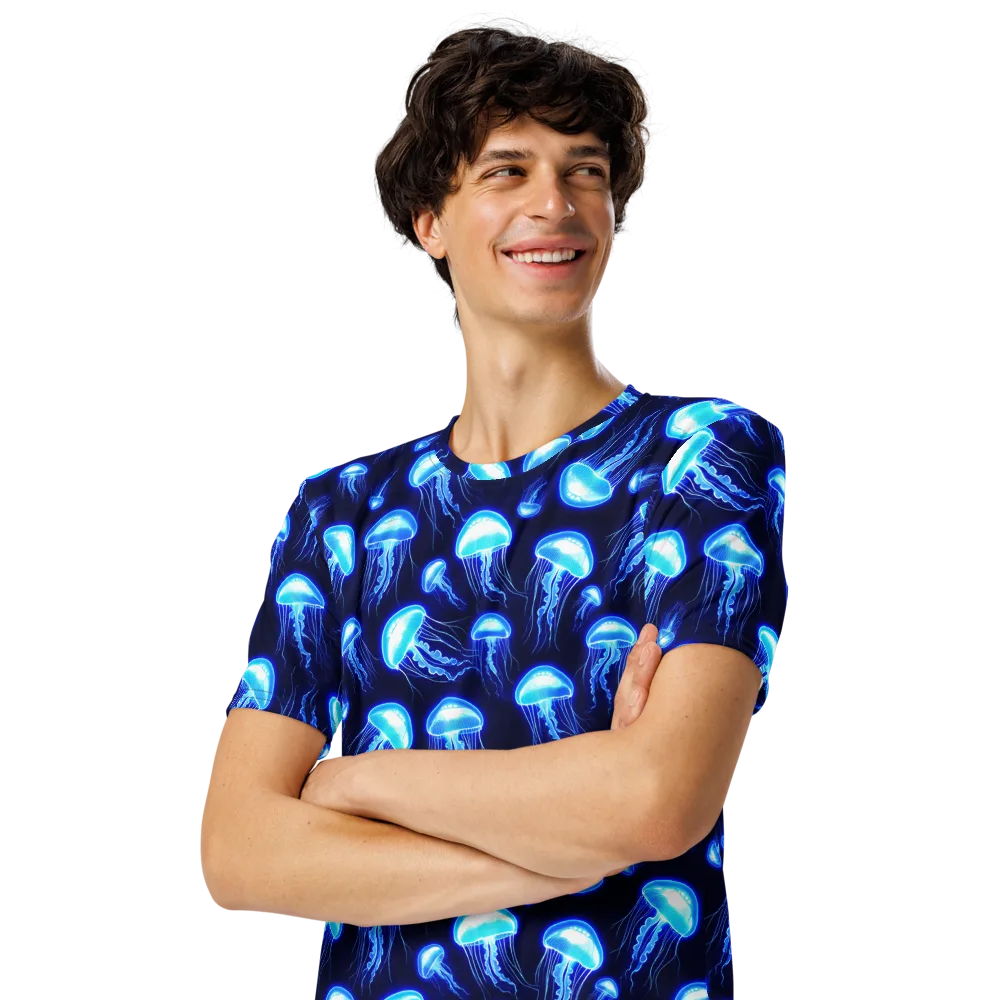 Azure Jellyscape on Men's Crew Neck T-Shirt — Left Front