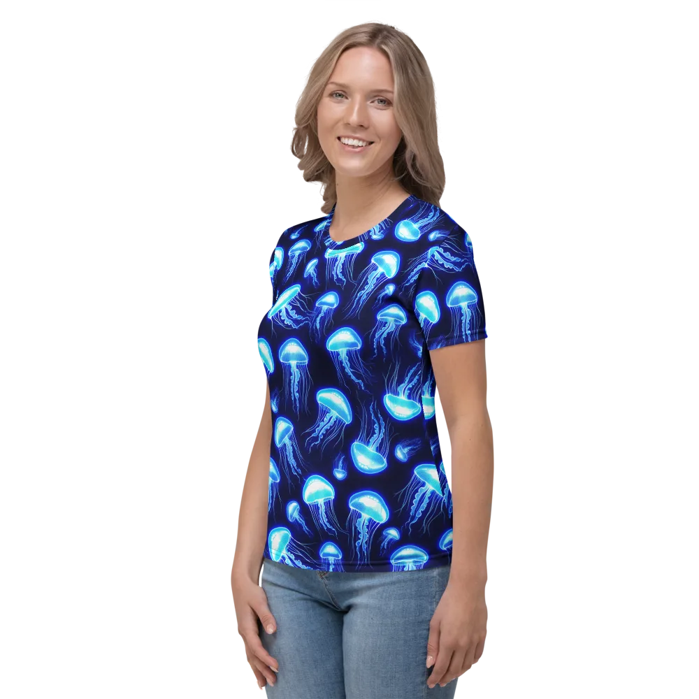 Azure Jellyscape on Women's Crew Neck T-Shirt — Left