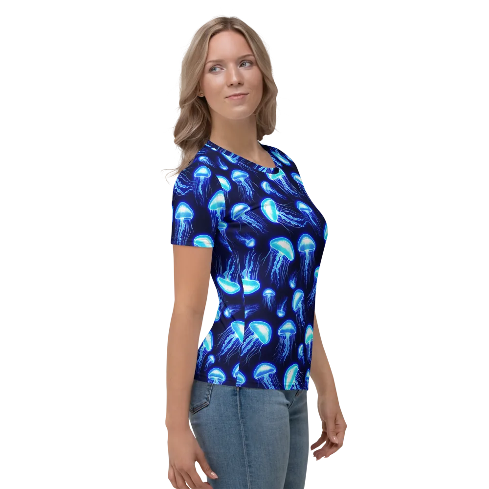 Azure Jellyscape on Women's Crew Neck T-Shirt — Right