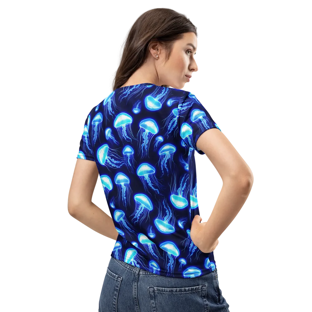 Azure Jellyscape on Women's Crew Neck T-Shirt — Back