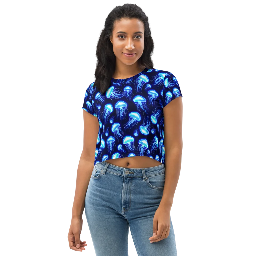 Azure Jellyscape on Crop Tee — Front