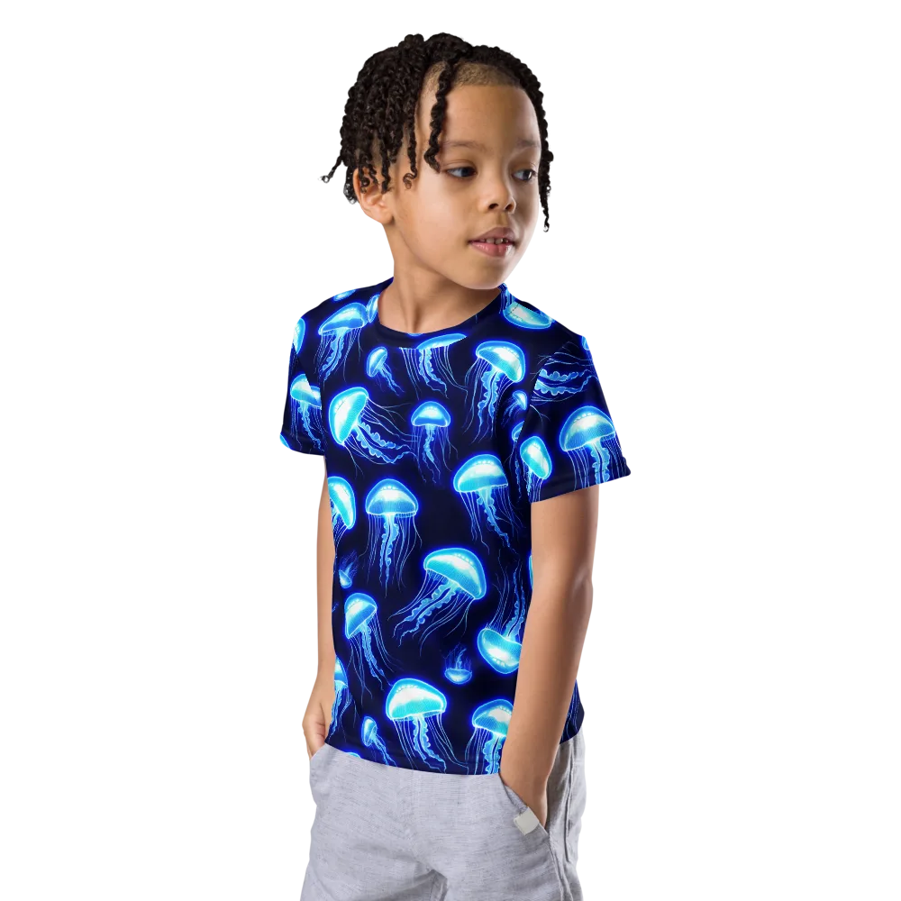 Azure Jellyscape on Kids Crew Neck T-Shirt — Left Front