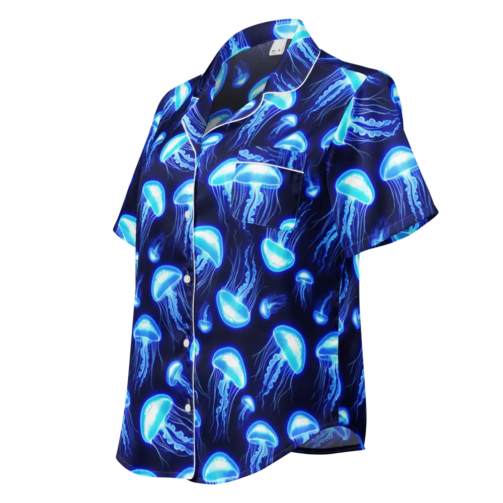 Azure Jellyscape on Women's Short Sleeve Pajama Top — Left Front