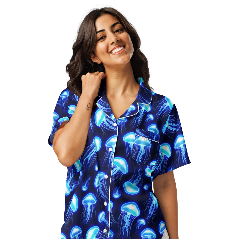 Azure Jellyscape on Women's Short Sleeve Pajama Top — Front
