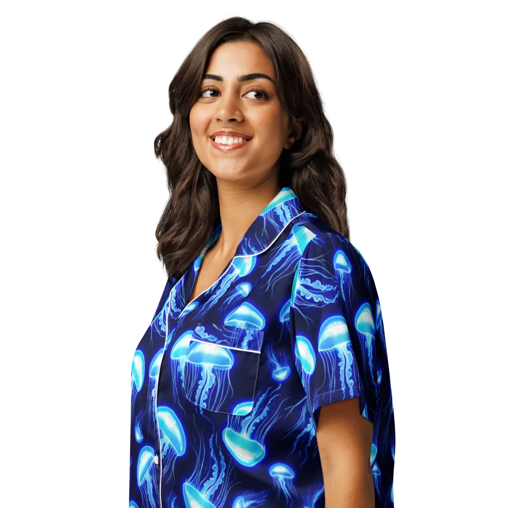 Azure Jellyscape on Women's Short Sleeve Pajama Top — Left Front