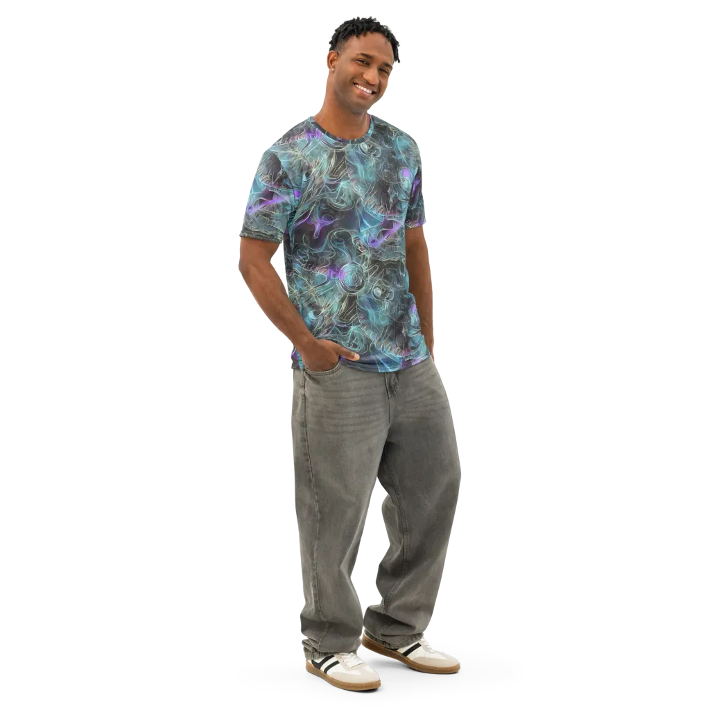Deep Space Opal on Men's Cotton Crew Neck T-Shirt — Right Front
