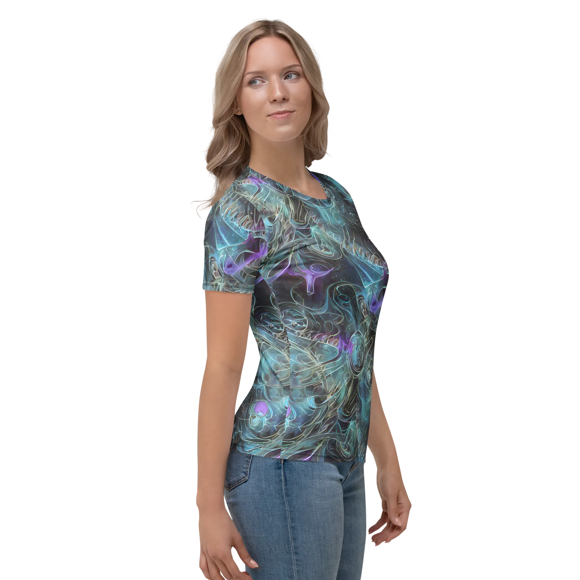 Deep Space Opal on Women's Crew Neck T-Shirt — Right