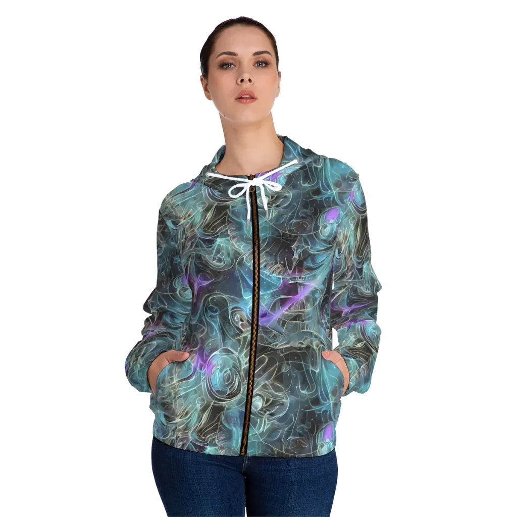Deep Space Opal on Women's Full-Zip Hoodie — Front On Person