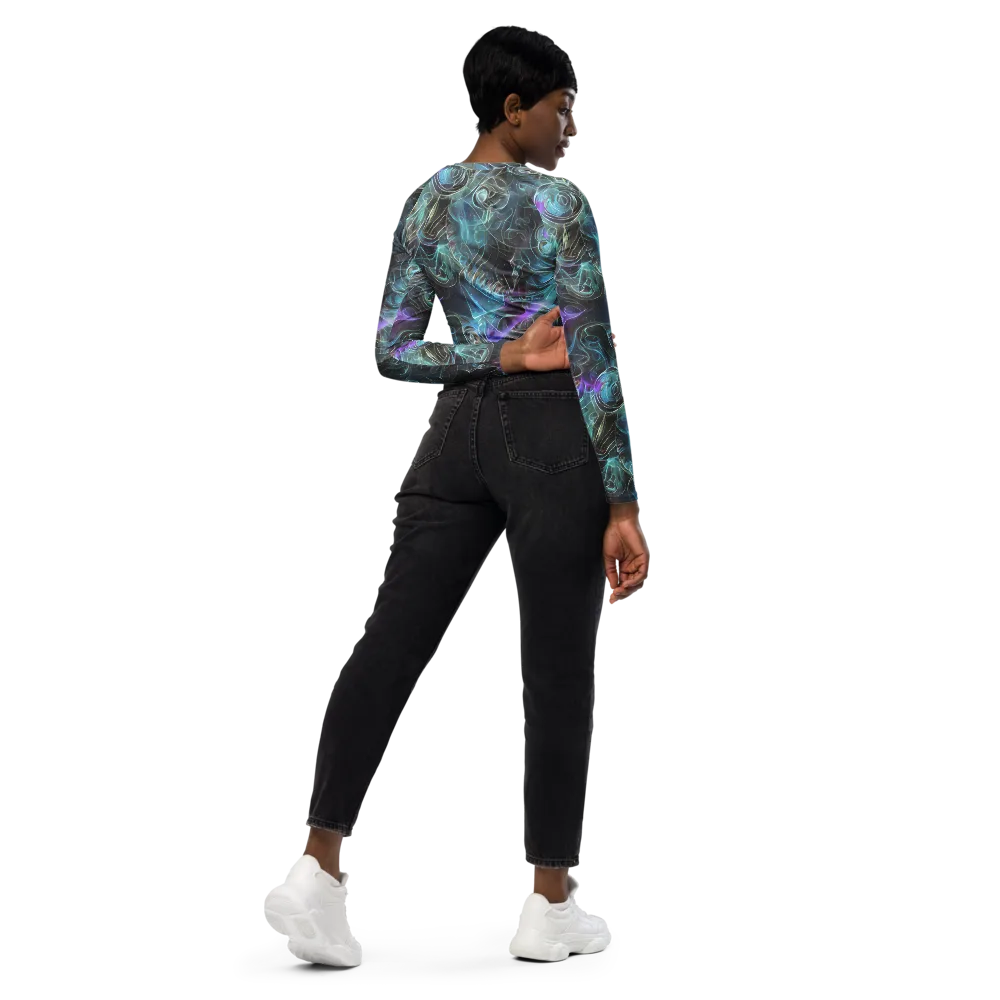 Deep Space Opal on Long Sleeve Crop Top — Right Back