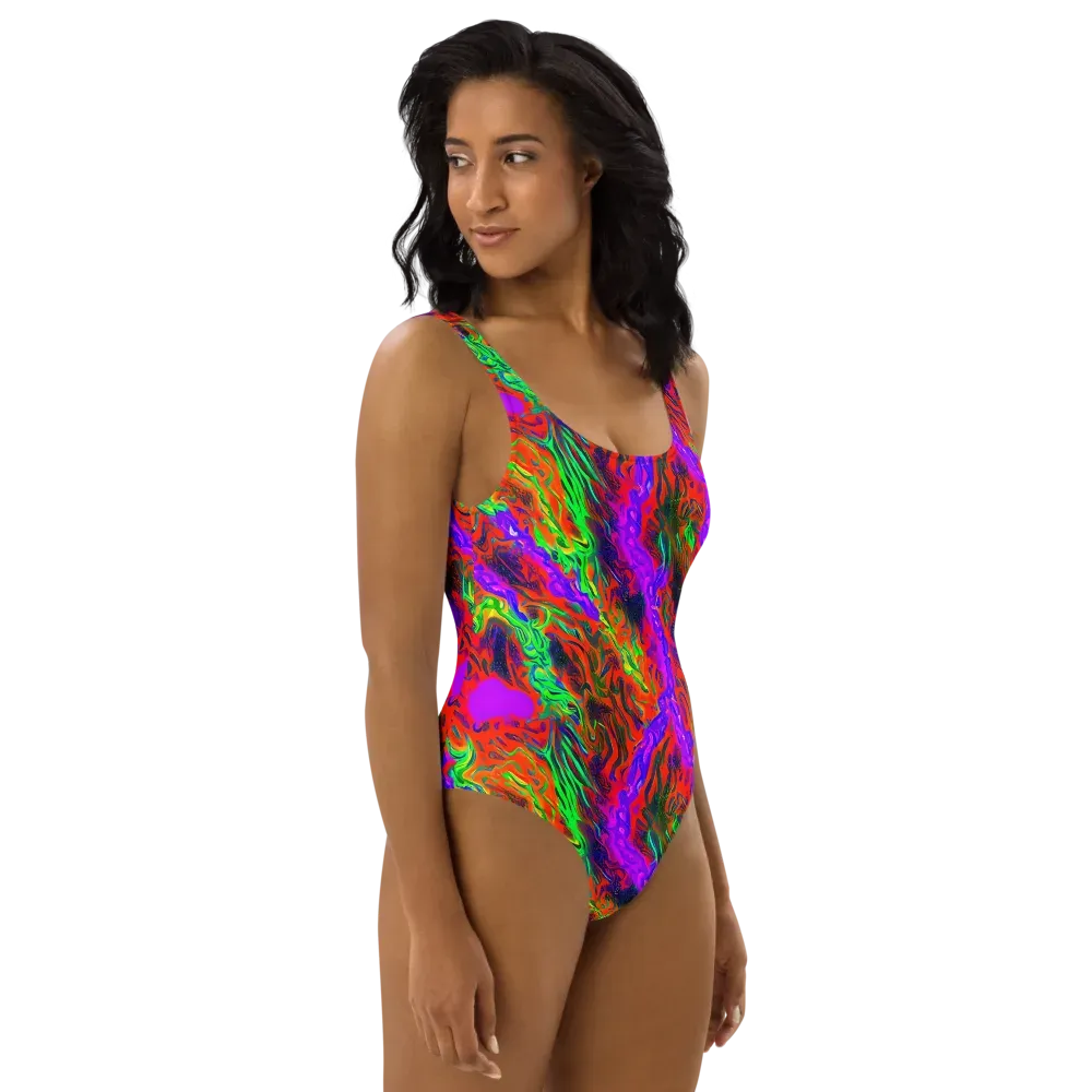 Flare Cascade on One-Piece Swimsuit — Right