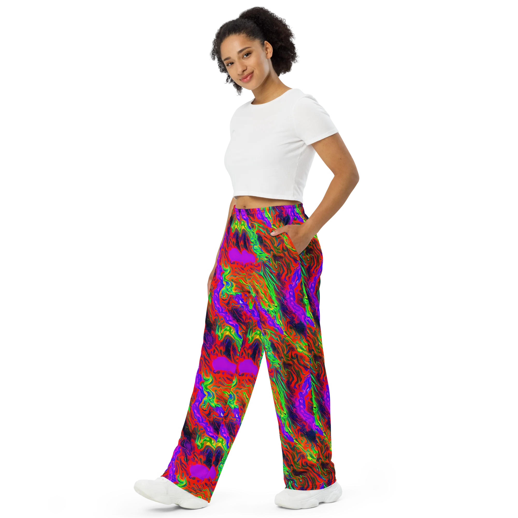 Flare Cascade on Wide-Leg Pants — Left Front