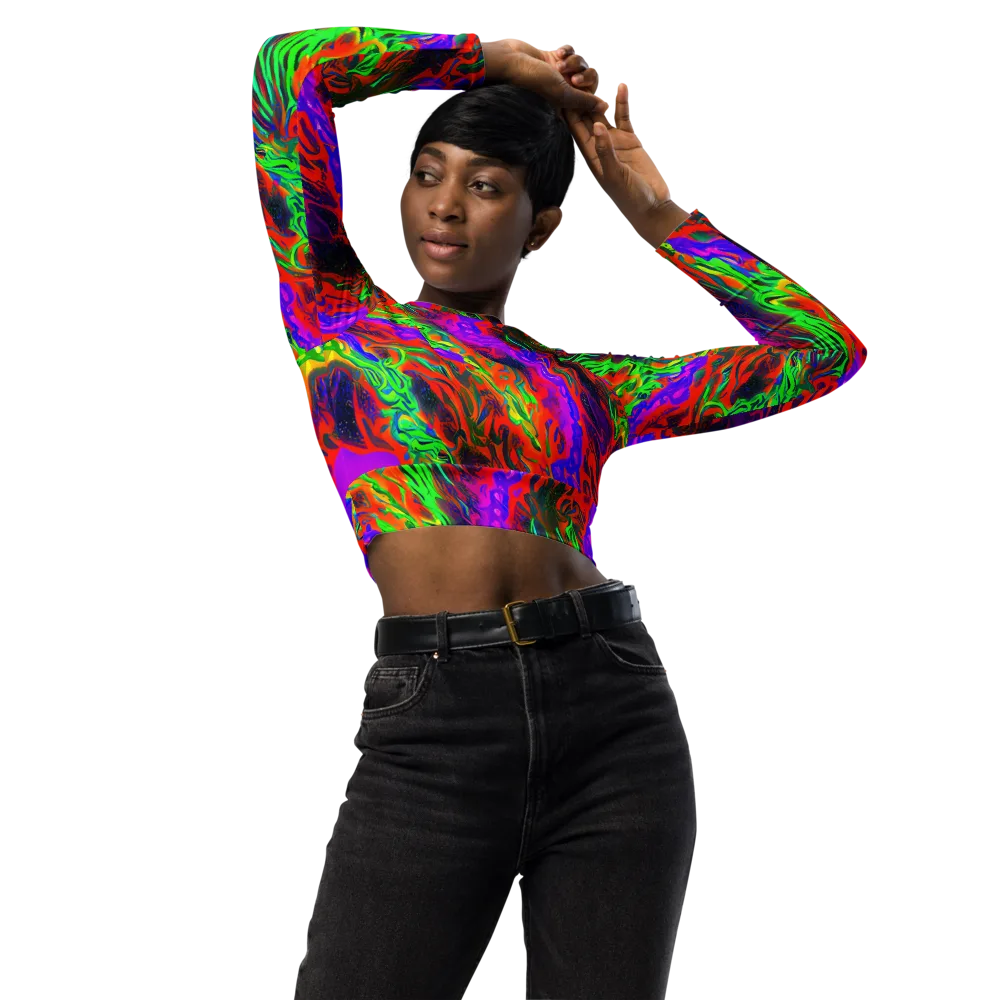 Flare Cascade on Long Sleeve Crop Top — Front