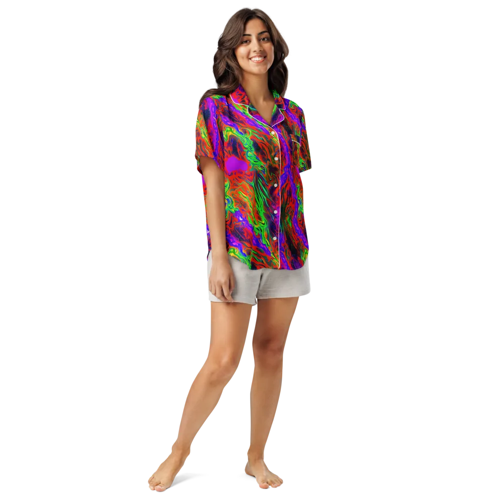 Flare Cascade on Women's Short Sleeve Pajama Top — Front
