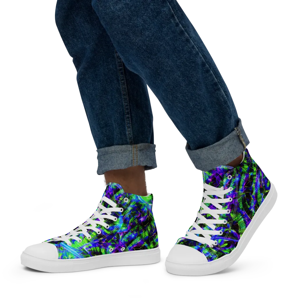 Acid Rainforest on Men's High Top Canvas Shoes — Left