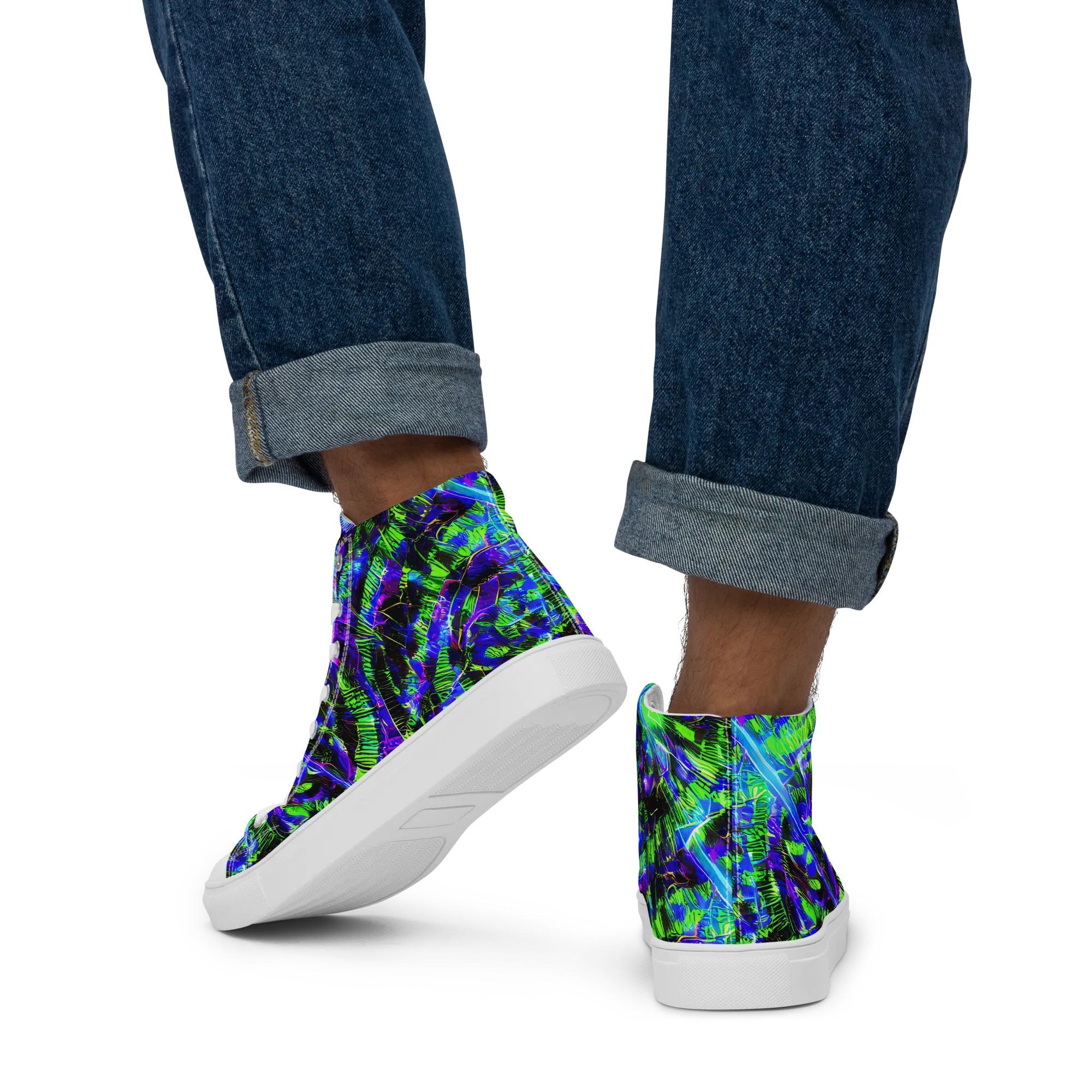 Acid Rainforest on Men's High Top Canvas Shoes — Back