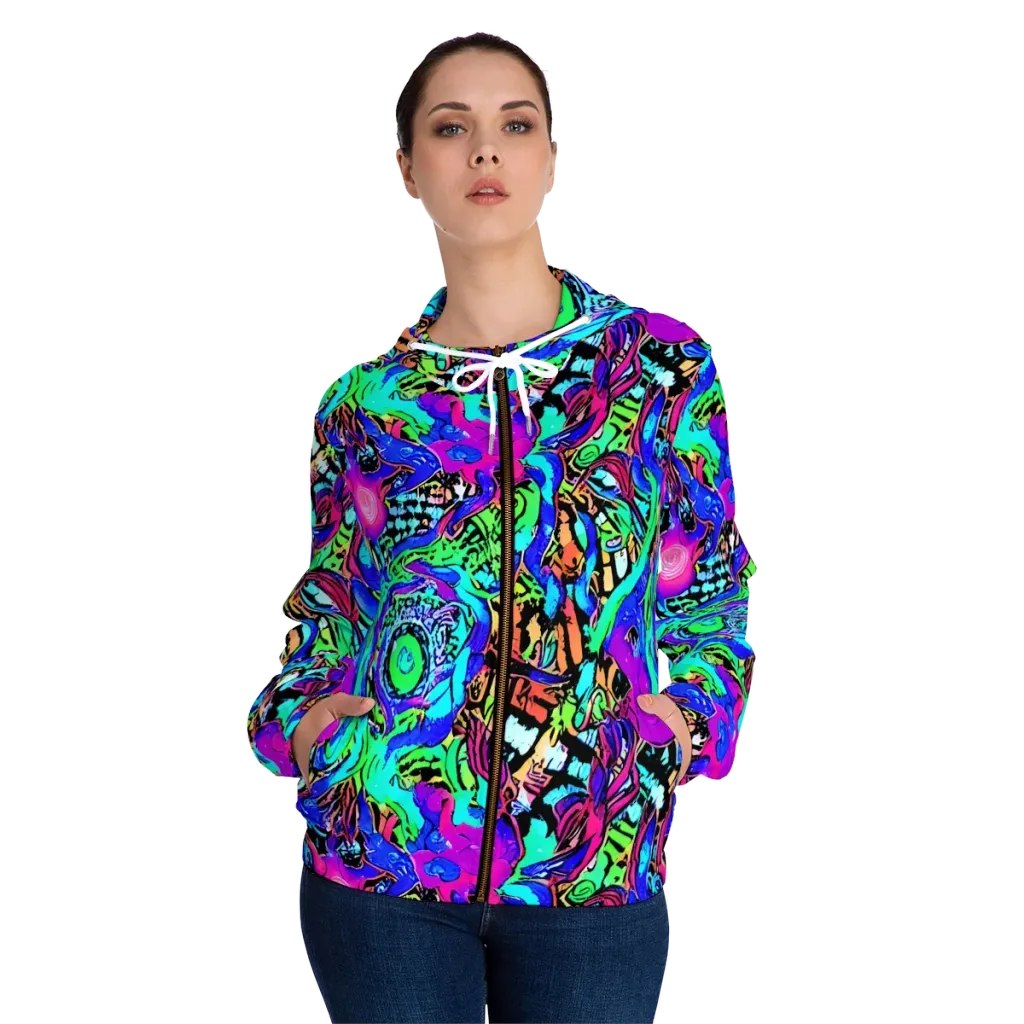 Hypercolor Jungle on Women's Full-Zip Hoodie — Front On Person
