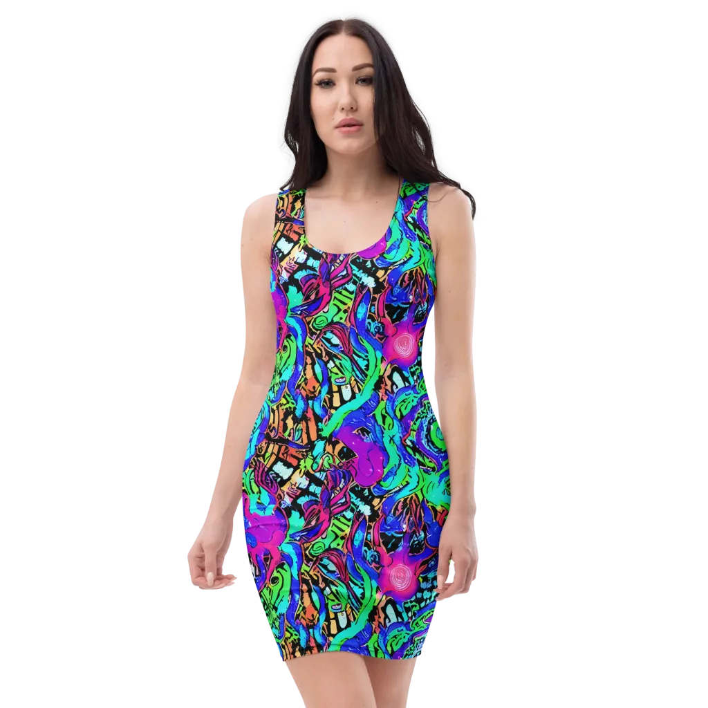 Hypercolor Jungle on Bodycon Dress — Front