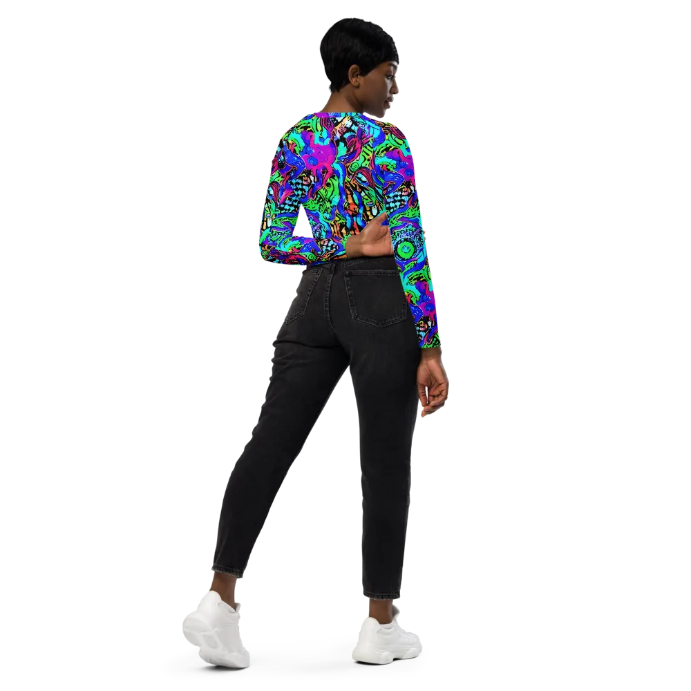 Hypercolor Jungle on Long Sleeve Crop Top — Right Back