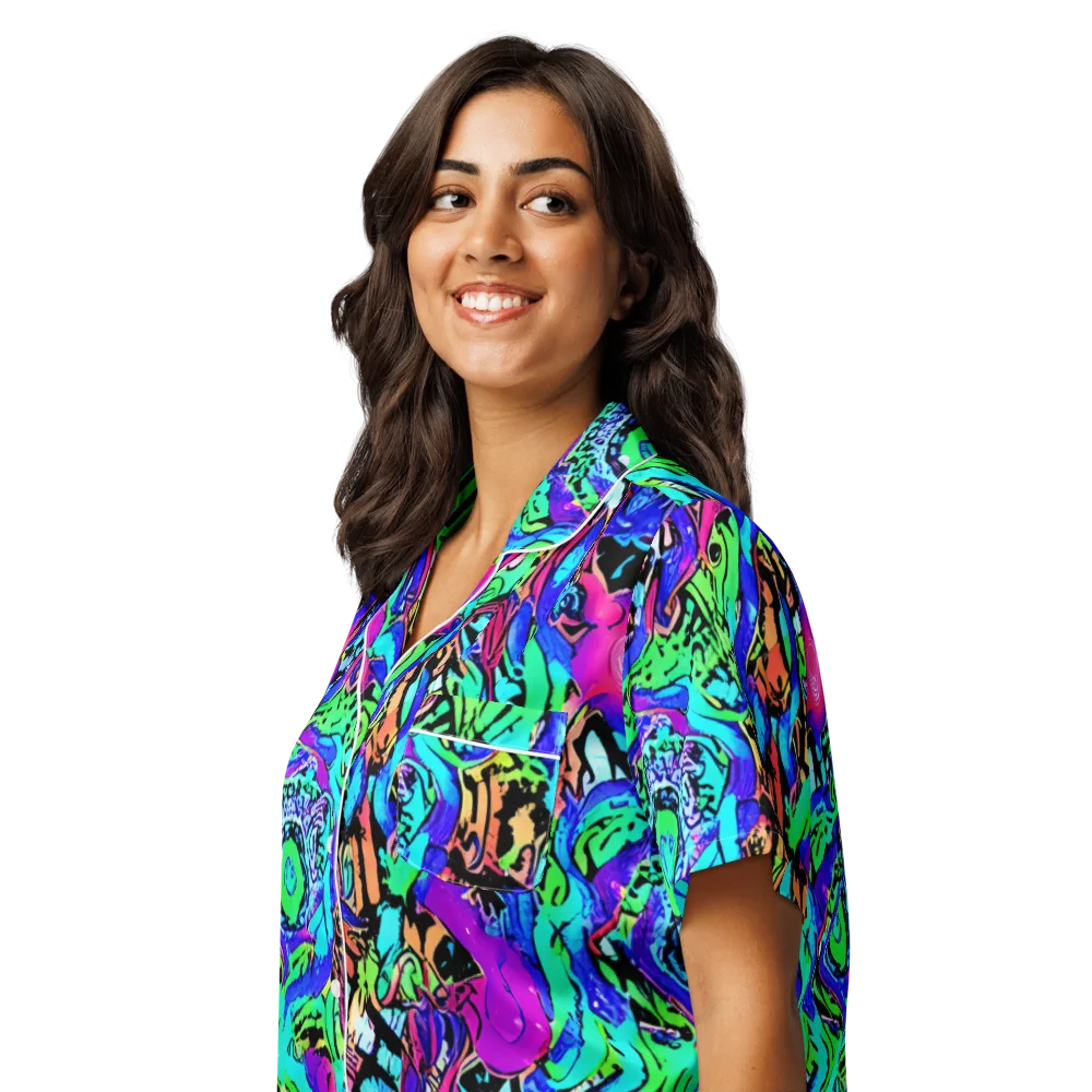 Hypercolor Jungle on Women's Short Sleeve Pajama Top — Left Front