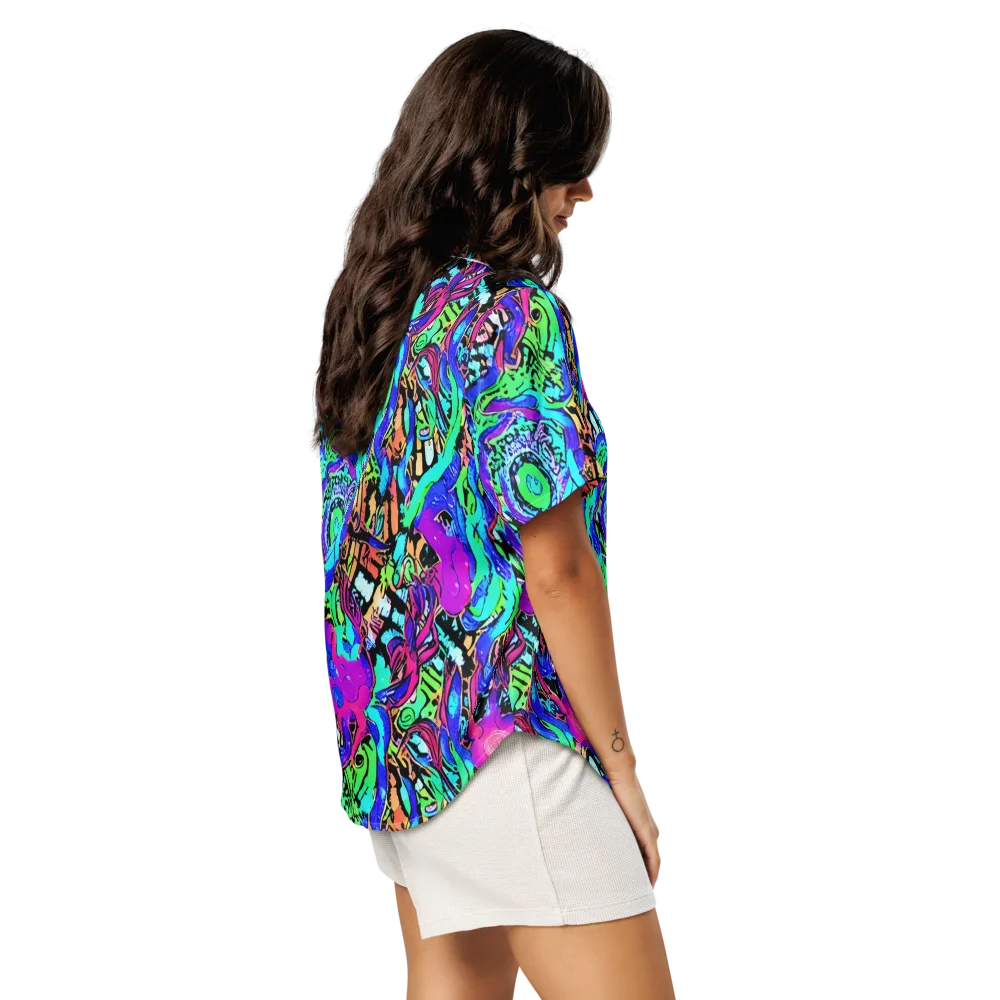 Hypercolor Jungle on Women's Short Sleeve Pajama Top — Right Back