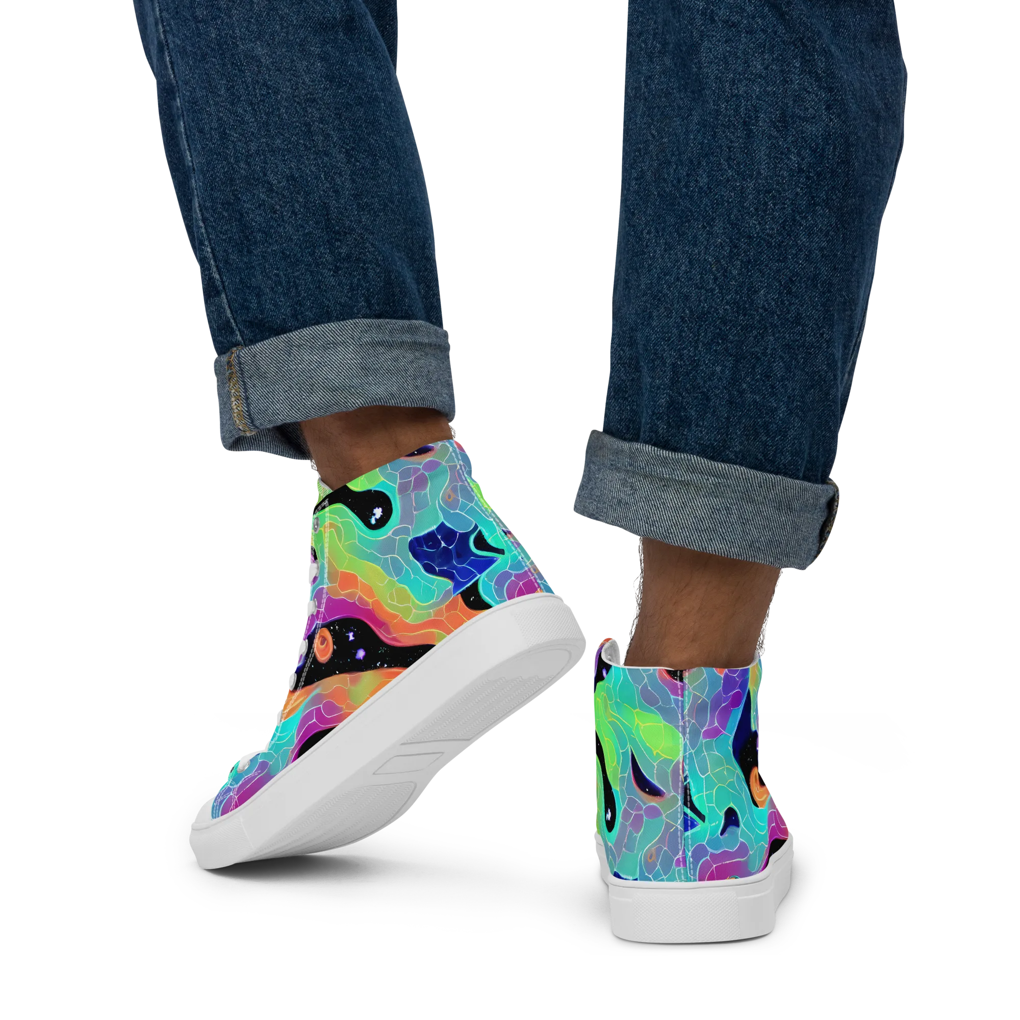 Rainbow Void on Men's High Top Canvas Shoes — Back