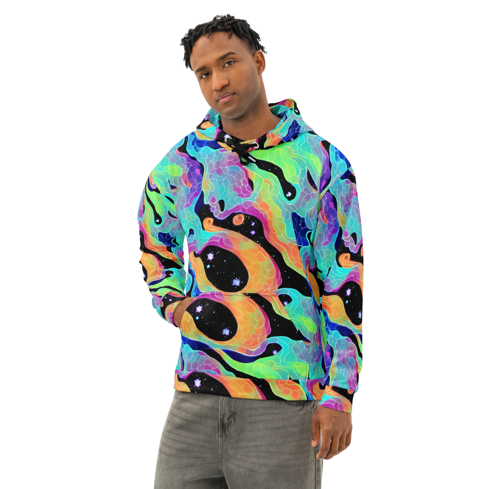 Rainbow Void on Cotton Hoodie — Left Front