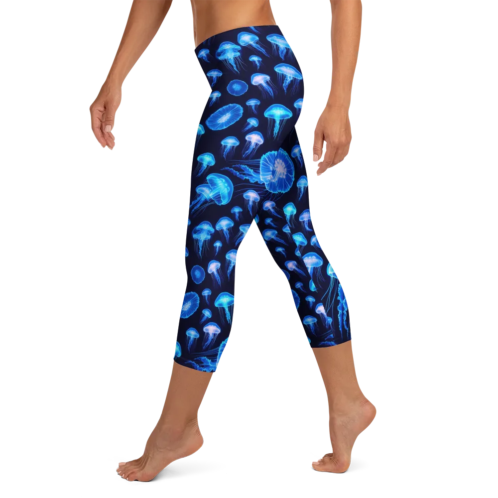 Azure Jellyfall on Capri Leggings — Left