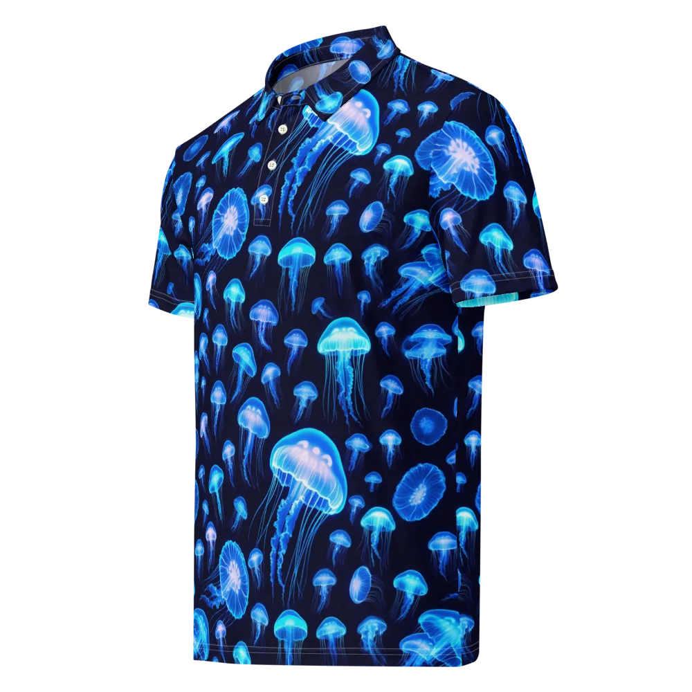 Azure Jellyfall on Men's Slim Fit Polo Shirt — Left Front