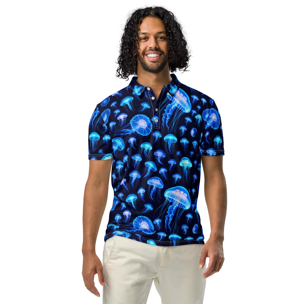Azure Jellyfall on Men's Slim Fit Polo Shirt — Front