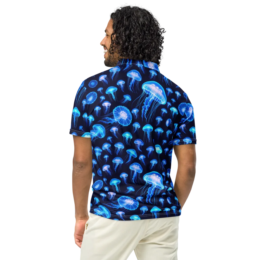 Azure Jellyfall on Men's Slim Fit Polo Shirt — Back