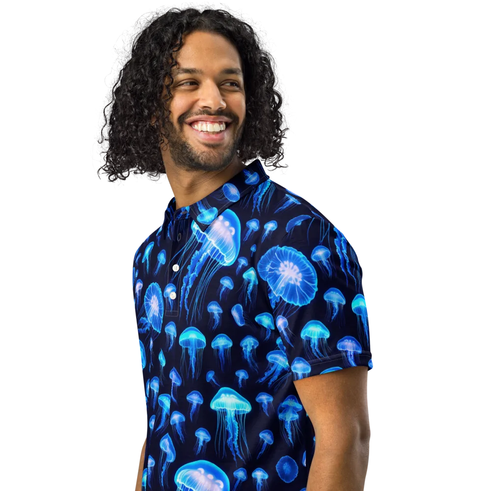 Azure Jellyfall on Men's Slim Fit Polo Shirt — Left Front