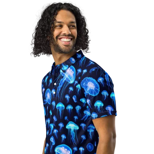 Azure Jellyfall on a Men's Slim Fit Polo Shirt