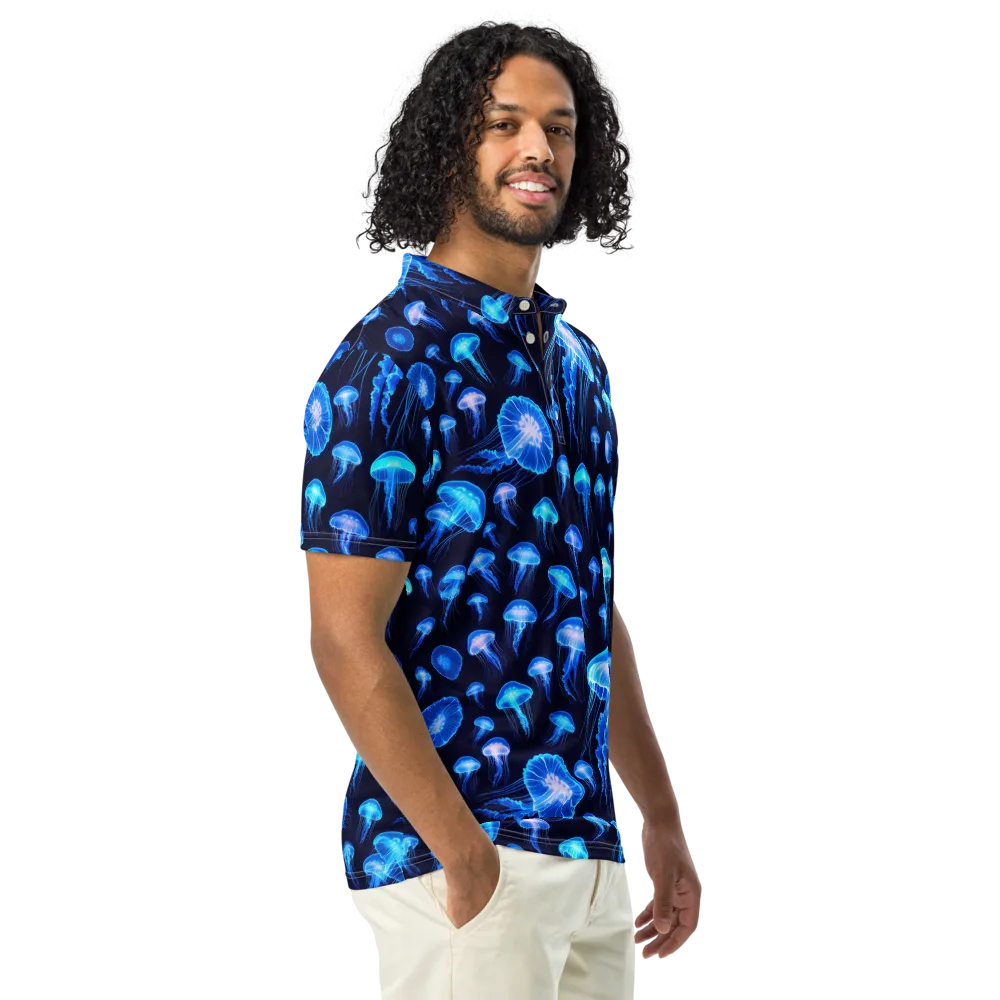 Azure Jellyfall on Men's Slim Fit Polo Shirt — Right Front